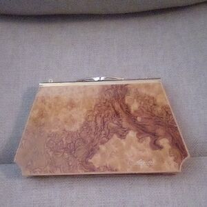 Etienne Aigner Brown Marble-Pattern Hard Clutch with Gold Trim